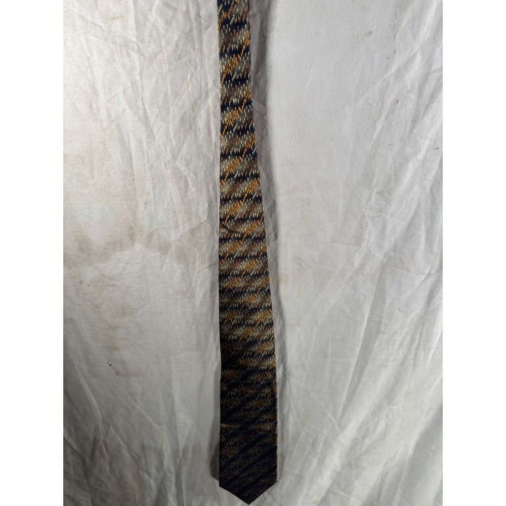 Belisi Mens Silk Necktie Bronze Gold Brown Textured Diagonal Pattern Formal Tie